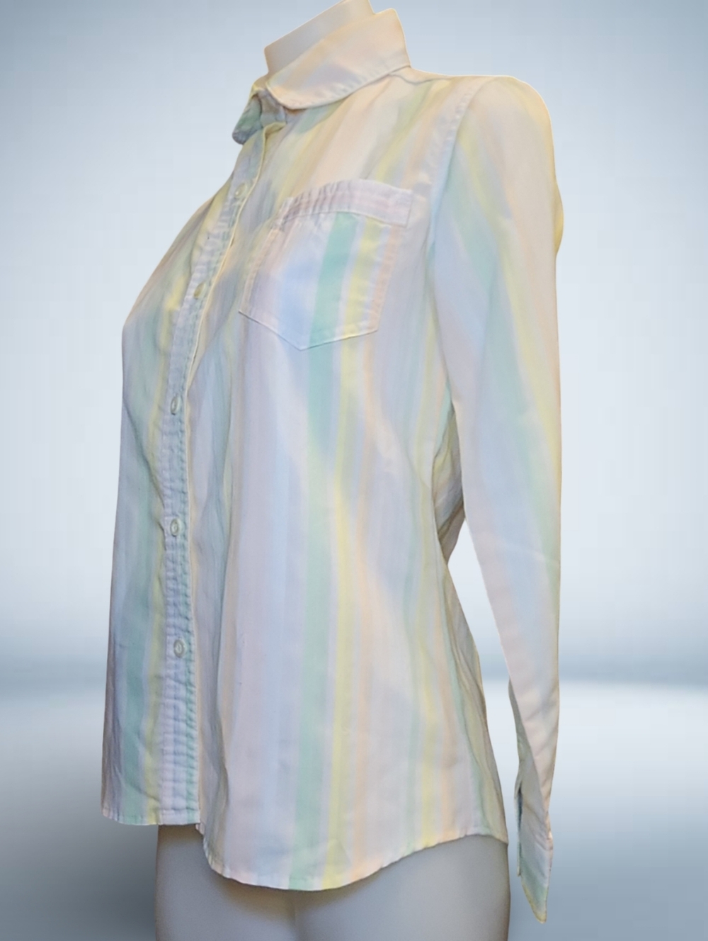 ❥That's Me Pastel Striped Vintage Button-Down Blouse Long Sleeve Cotton Classic